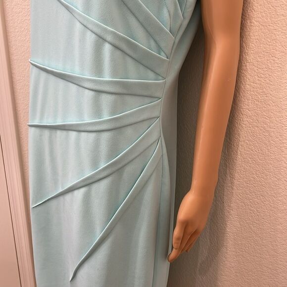 Calvin Klein Powder Baby Blue Scoop Neck Sleeveless Ruched Midi Dress Size 14 - Picture 5 of 12